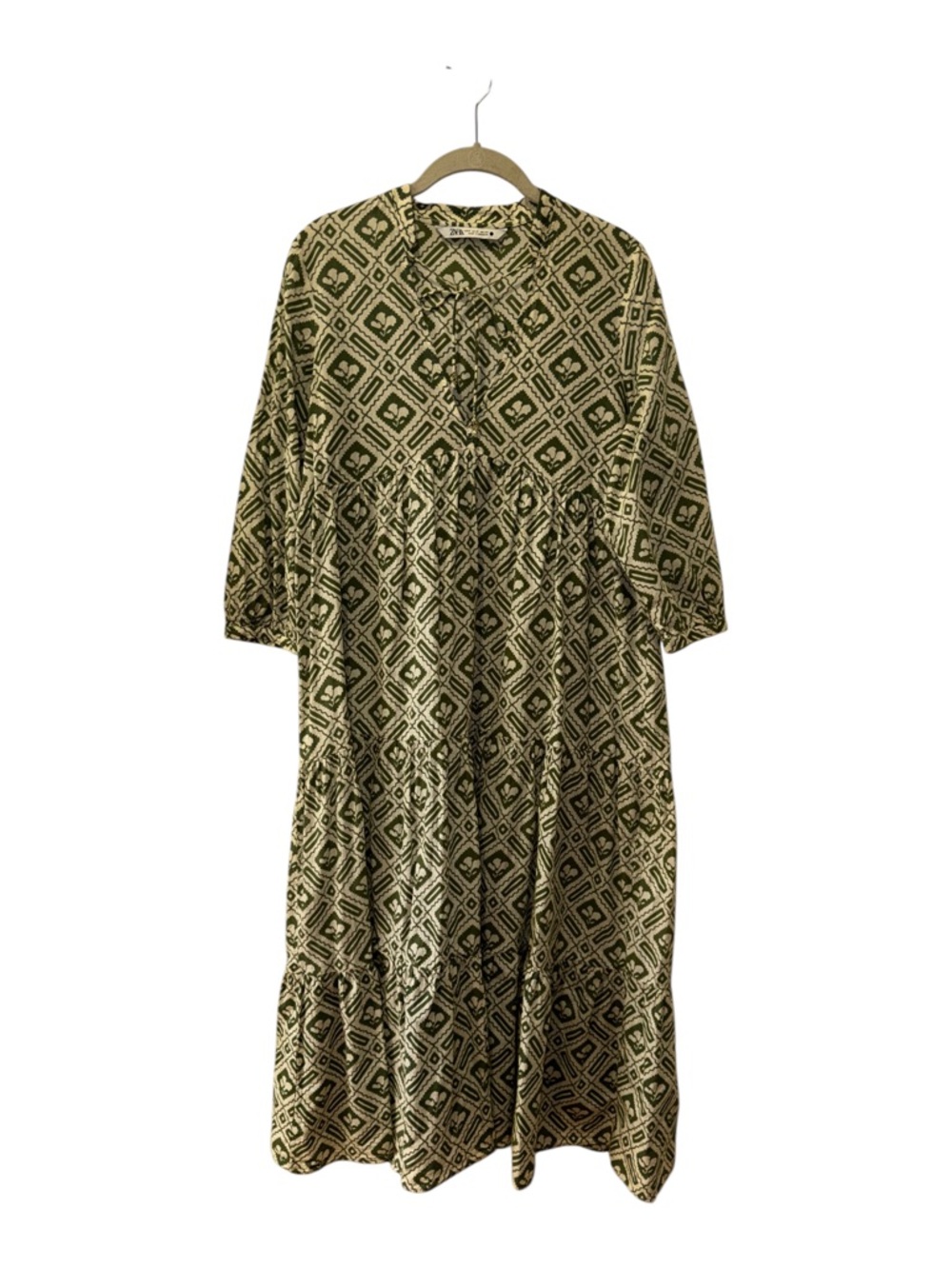 Zara Green Geometric Tiered Midi Dress Sz. S - Picture 3 of 11